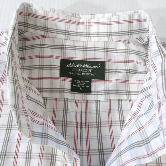 Eddie Bauer Relaxed Wrinkle Resist LS Checks Button Down Shirt Men L Runs Big - Picture 3 of 4